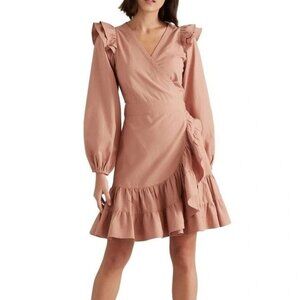 Seed Heritage Pink Ruffle Linen Wrap Mini Dress